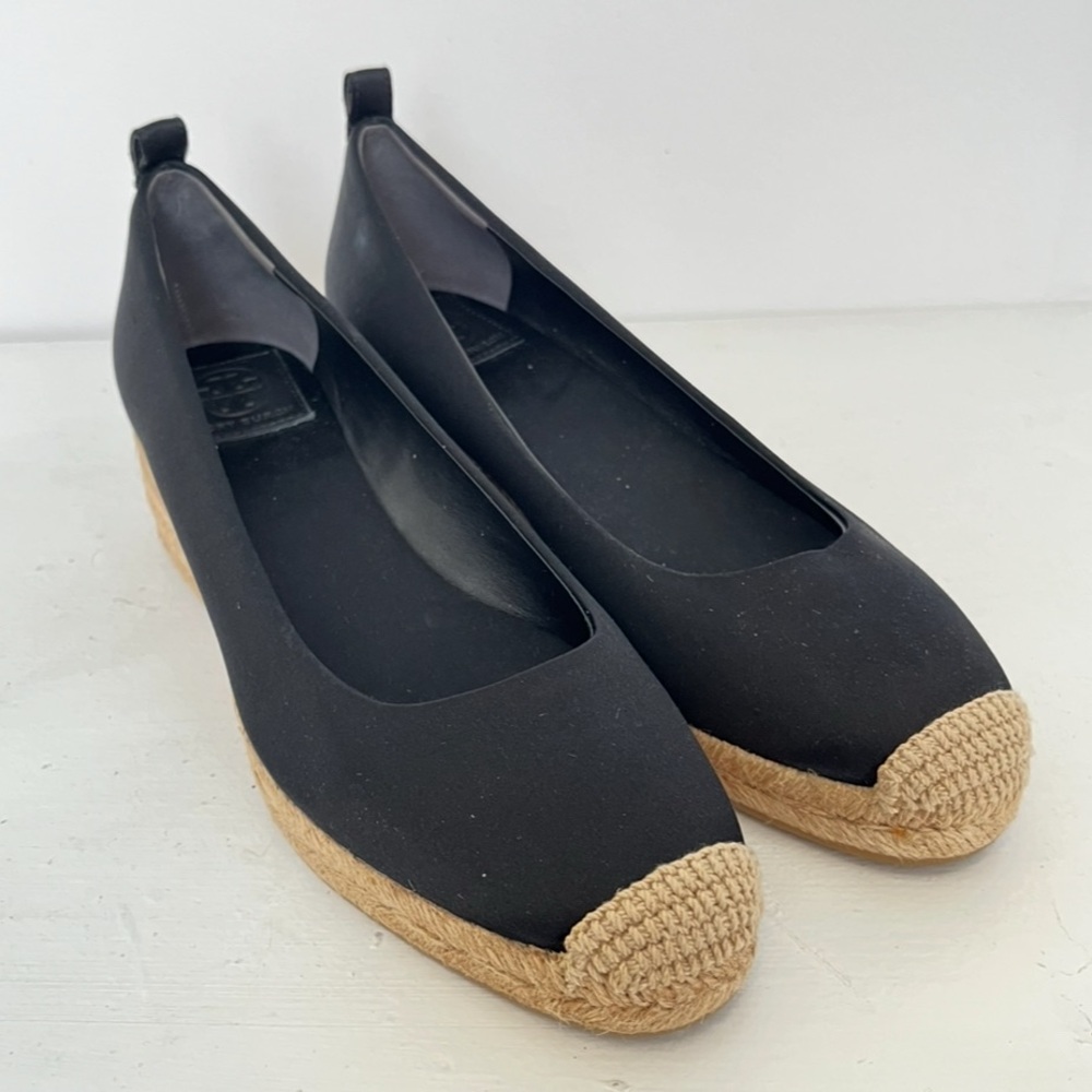 Tory Burch Black and Tan Espadrille Flats